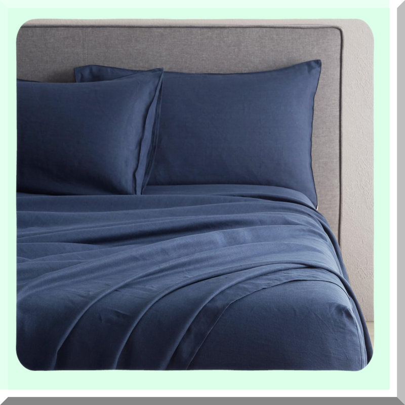 CoolBreeze Linen Pillowcase Set - 100% Breathable Stone Washed Pillow Cases (Pack of 2) with Envelope Closure., Navy Blue