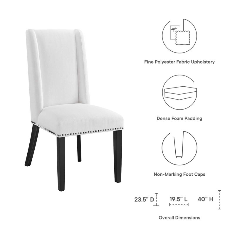 Elegant White Leather Upholstered Parsons Side Chair with Nailhead Trim