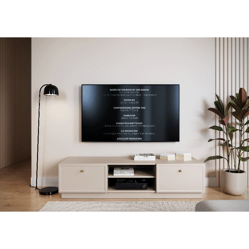 Bagga Unfinished TV Stand for TVs up to 77", Cream Beige/Gold