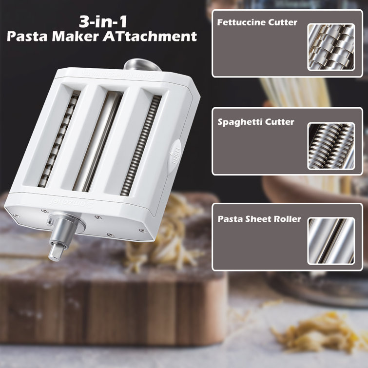 Amzchef 3 in 1 Pasta Sheet Roller Attachment Set for KitchenAid Stand Mixer,  304 Stainless Steel Pasta Maker Accessories, Pasta Roller Attachment, Easy  to Assemble & Clean 