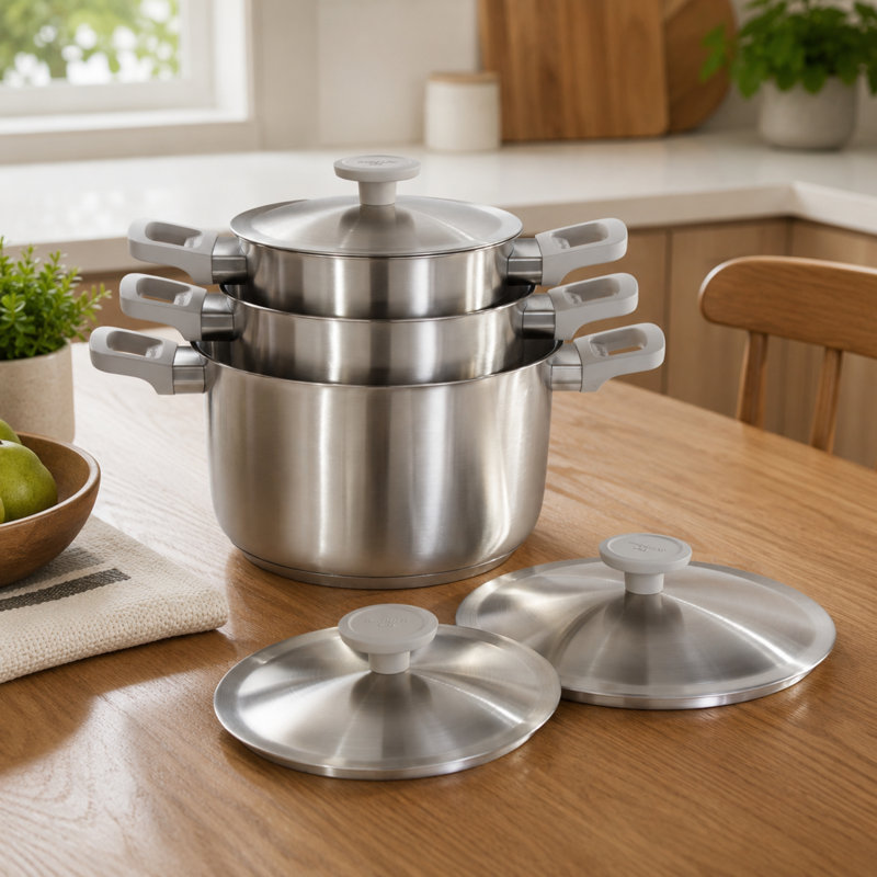 BergHOFF Leo Bolt 18/10 Stainless Steel 6pc Cookware Set, Oyster