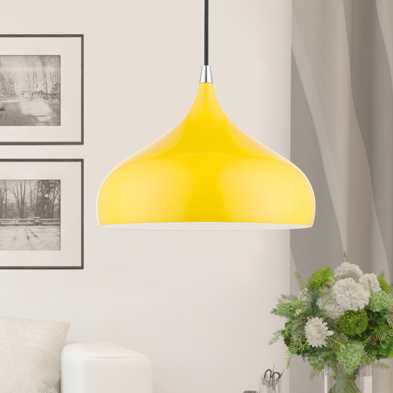 Ithel 1-Light Dimmable Aluminum Pendant, Shiny Yellow/Polished Chrome, Shiny Yellow