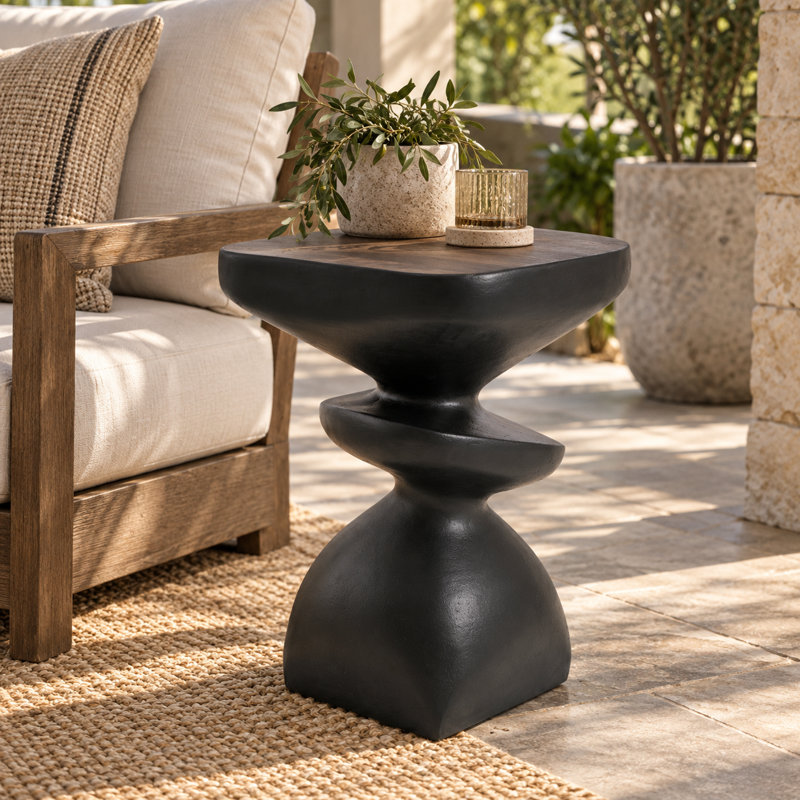 Table d'appoint sculpturale abstraite MGO de 53 cm (20,87 po) avec base incurvée à plusieurs niveaux, capacité de 34,5 kg (76 lb), entièrement assemblée, pour intérieur et extérieur, noire