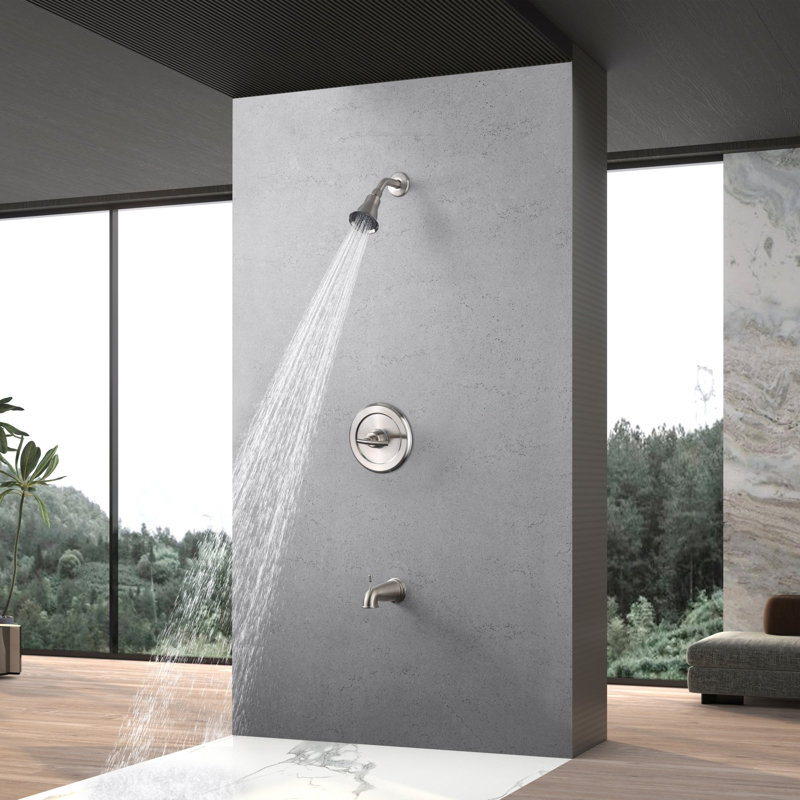 Kree Sweep Shower Trim System: 3.25" Round Shower Head, Single Handle Set, Tub Spout & Rough-in Valve Included - Brushed Nickel