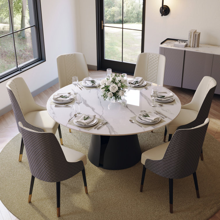 Suzzie Modern Sintered Stone Round Dining Table with Pedestal Base, Pre-Assembly