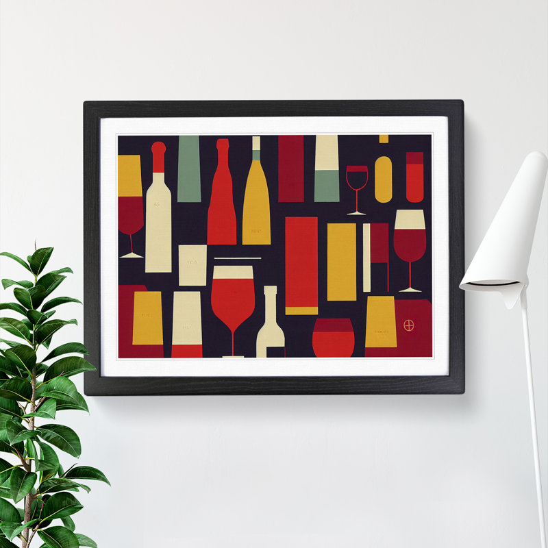 XH1022-10173X Wine Bottle Retro Art Vol.6 Abstract - Single Picture Frame Print, Black, 46cm H x 64cm W x 2cm D