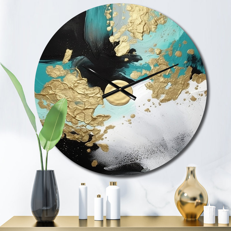 Horloge murale en métal «Full Moon Happiness» or et turquoise, Moyenne