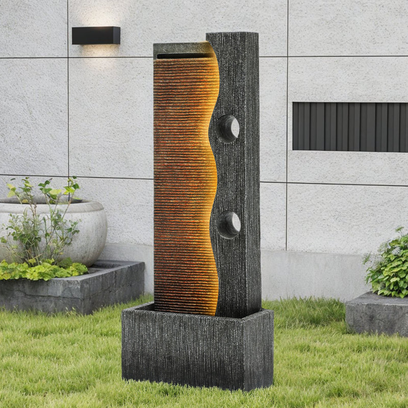 39"H Extra-Large Waterfall Resin Outdoor Fountain with LED Light