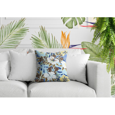 Oreiller carré réversible intérieur / extérieur à motif floral Malia