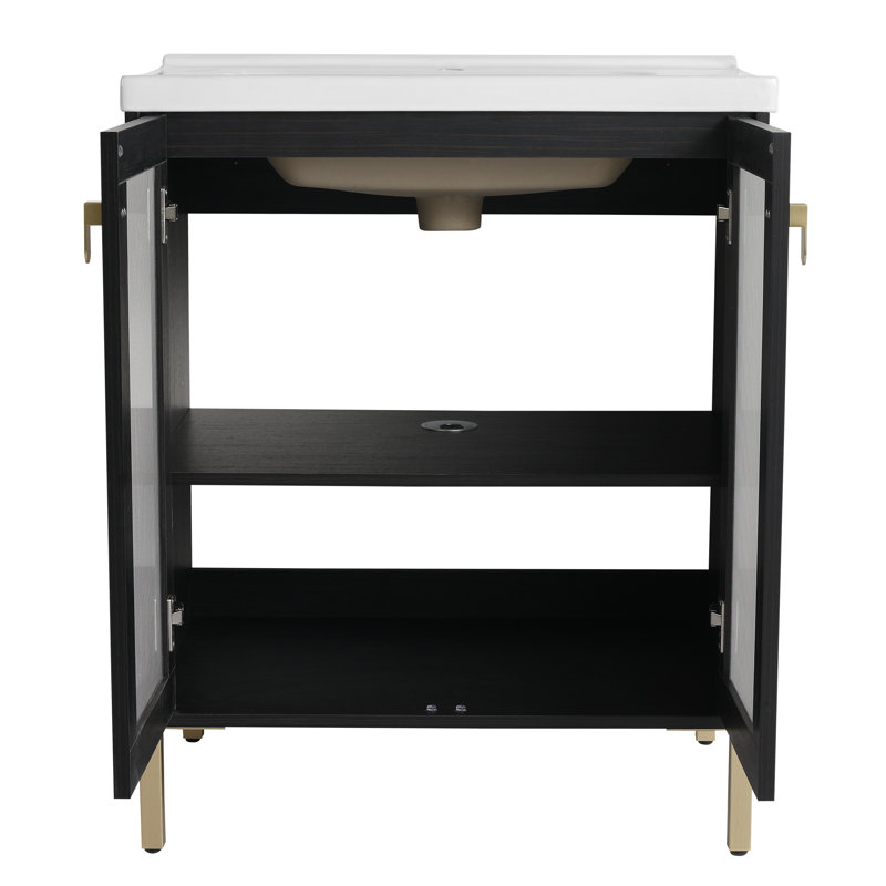 Izaaz 28'' Single Bathroom Vanity with Ceramic Top and Shelf