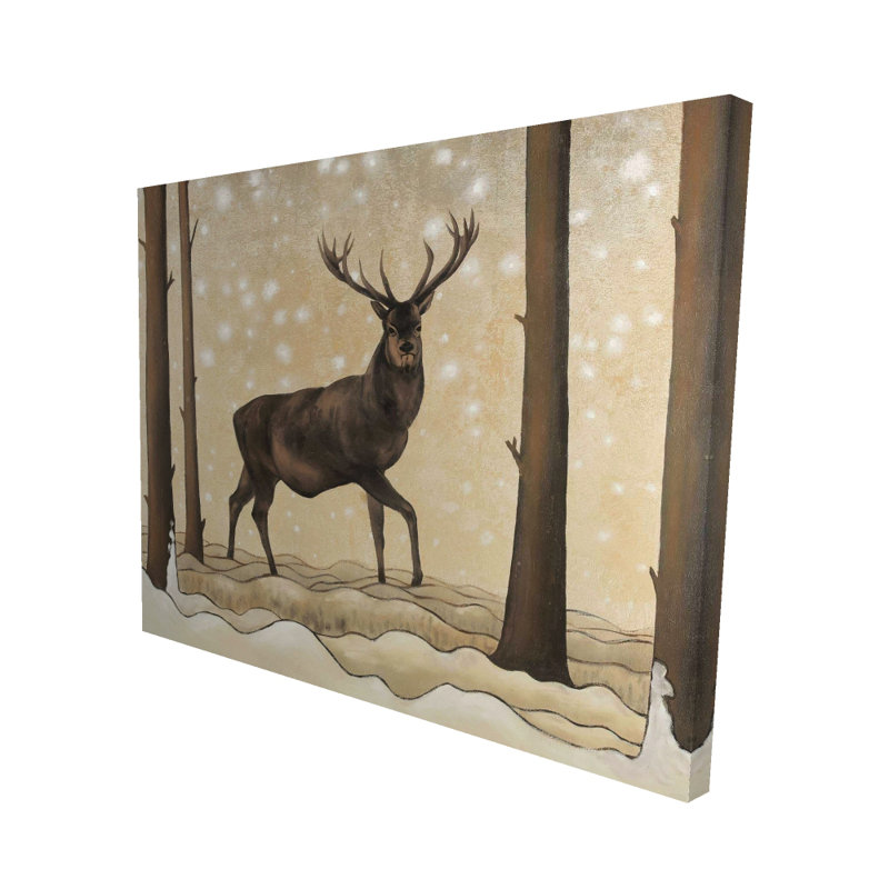 Roe Deer in Winter Landscape - Brown Canvas Home Decor