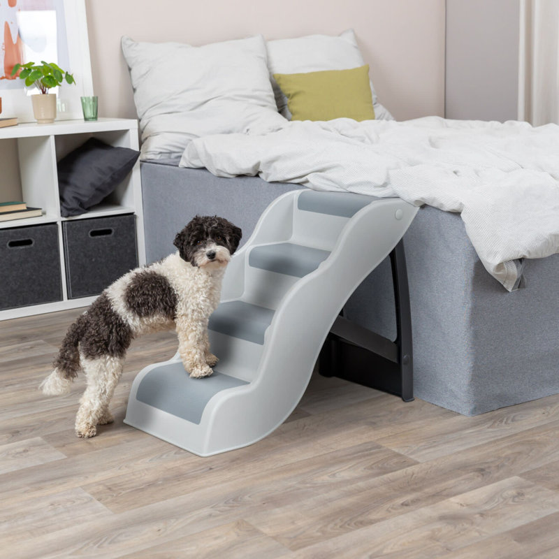 Escalier 4 marches pour animaux de compagnie, léger et pliable, facile à ranger, antidérapant, idéal pour les chiens et les chats, gris