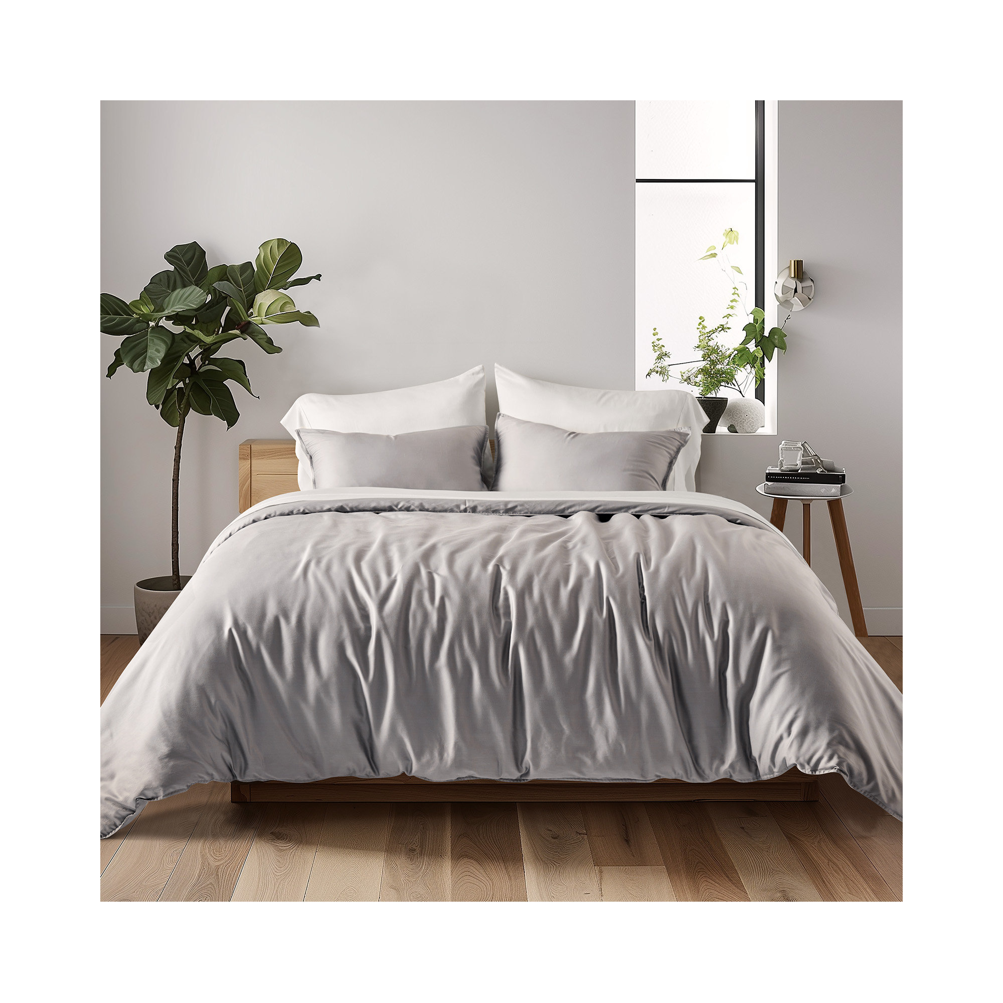 Cotton Tencel Duvet Cover Set, King Duvet Cover + 2 King Shams, Dove Gray