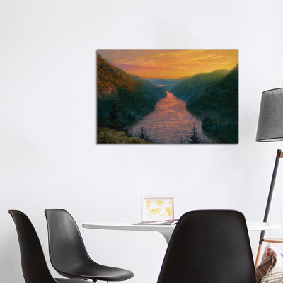 Sunset Over Ausable Lake From Indian Head by Ken Salaz - Wrapped Canvas Painting