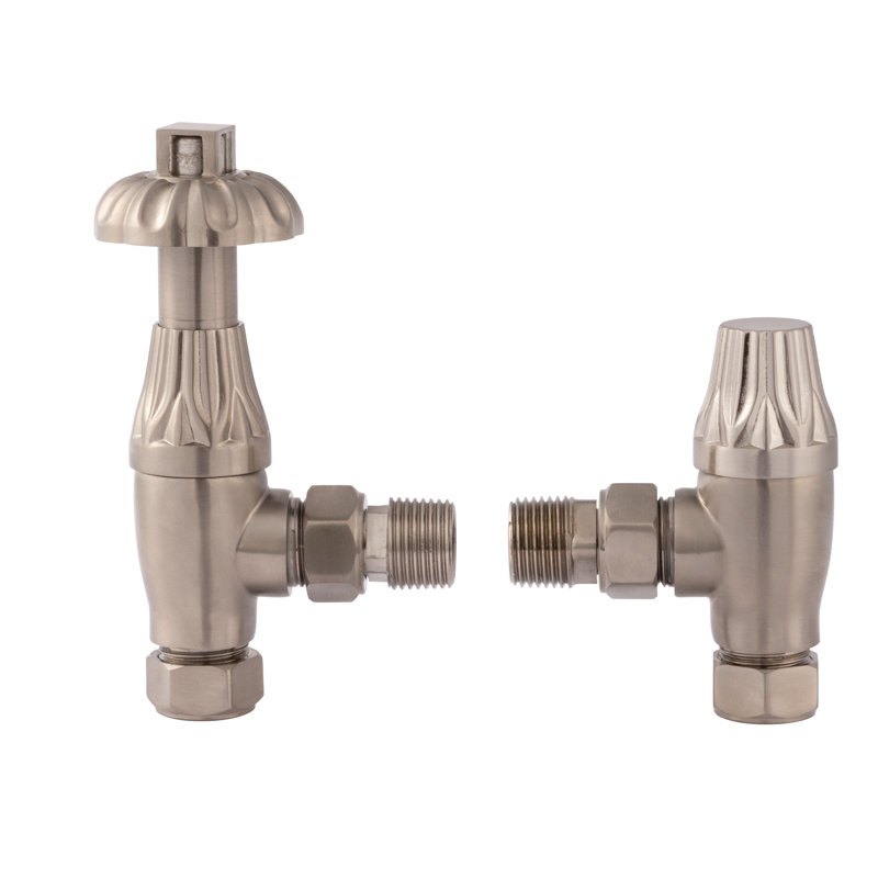 2 Piece Thermostatic Radiator Valve Set, Satin Nickel