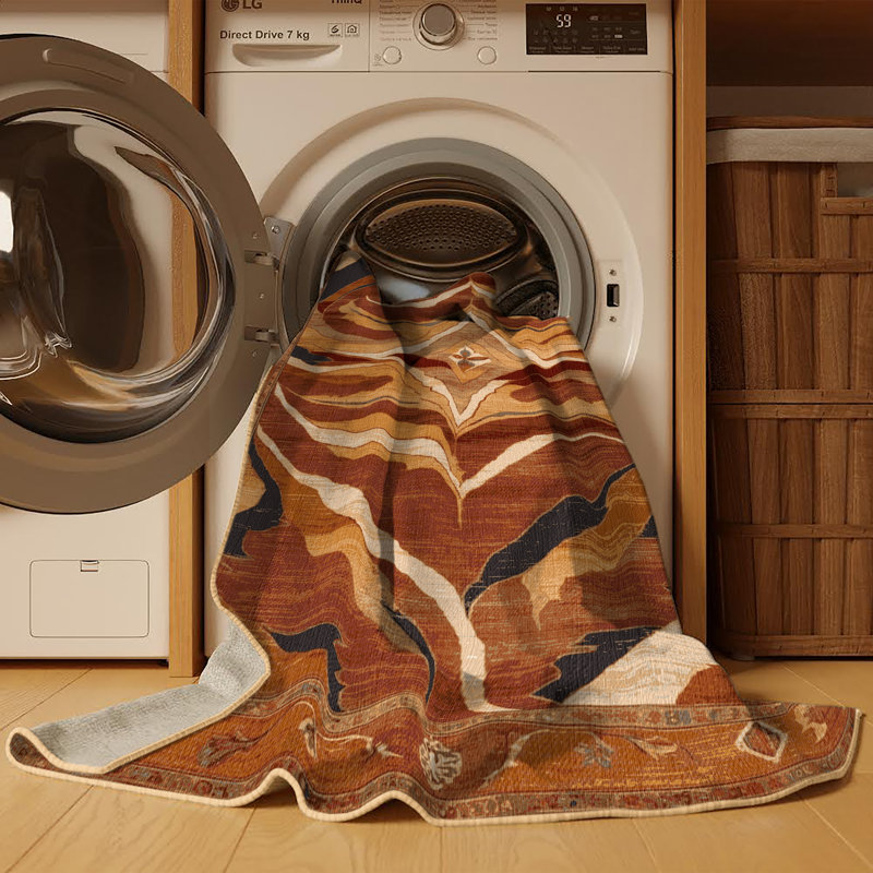 Tapis brun lavable à la machine, Rond 3 pi