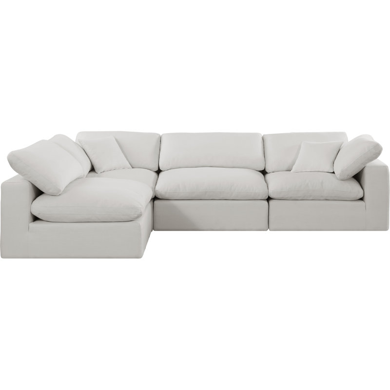 Canapé modulaire 4 pièces rembourré, Tissu crème texturé en lin