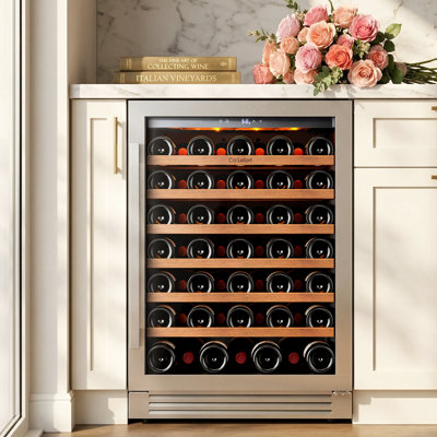 24" 61-Bottle Wine Cooler, Built-In & Freestanding, 5.65 Cu.Ft. Wine Refrigerator with 40–65°F, Amber/Blue/White LED, UV-Protected Double Glass, Hidden Hinges, Frost-Free, Carbon Filter, Front Vent, Compressor & Fan Cooling Wine Fridge