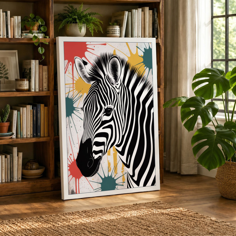 Zebra in Motion Eclectic - Wrapped Canvas, 30x20 - 76.2 x 50.8 cm, Terracotta Border