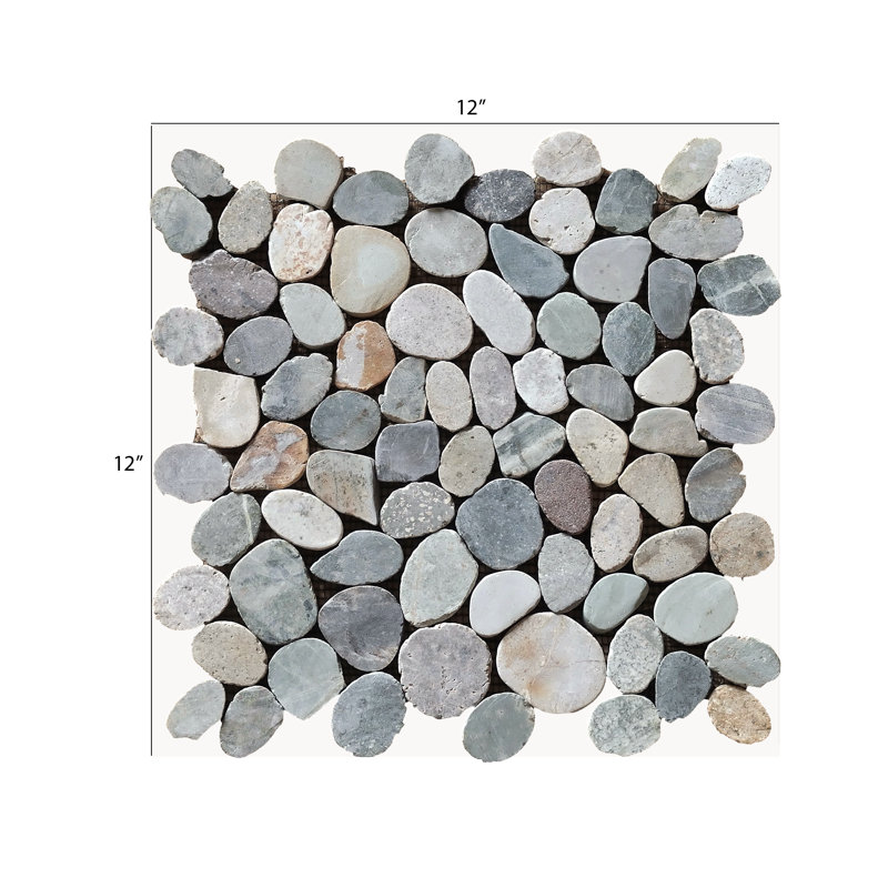 12" x 12" Natural Stone Pebble Tile in Mixed