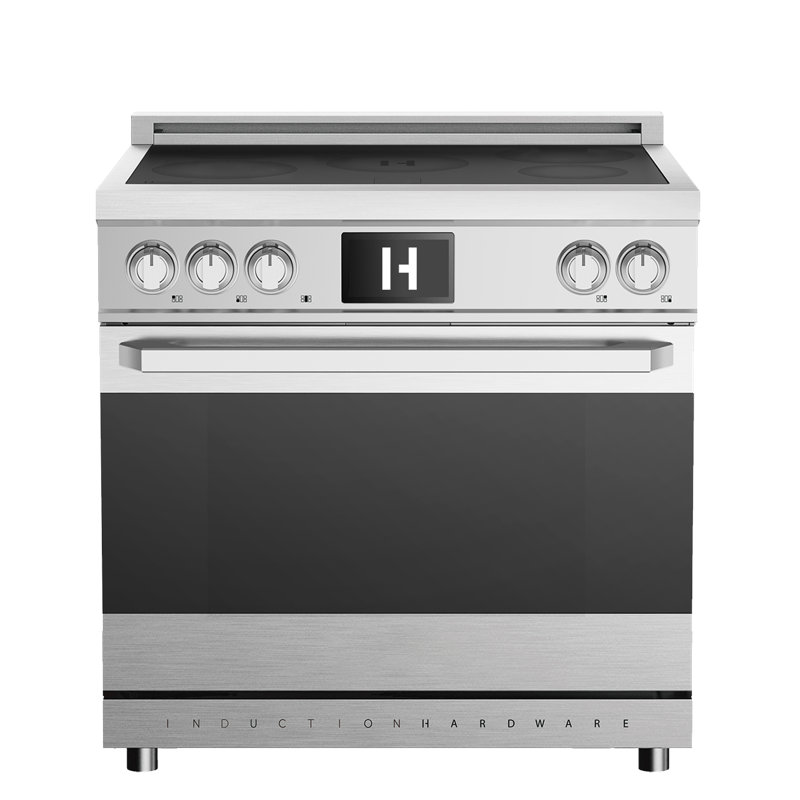 Professional 36 Inch Induction Range with Convection Oven & Air Fry, 5 Burner Electric Stove, Pizza Stone, Luxury 304 Stainless Steel by Induction Hardware
