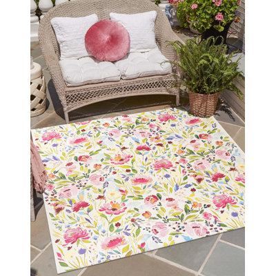 Tapis d'intérieur / extérieur Fogger Beachcrest Home Buttercup
