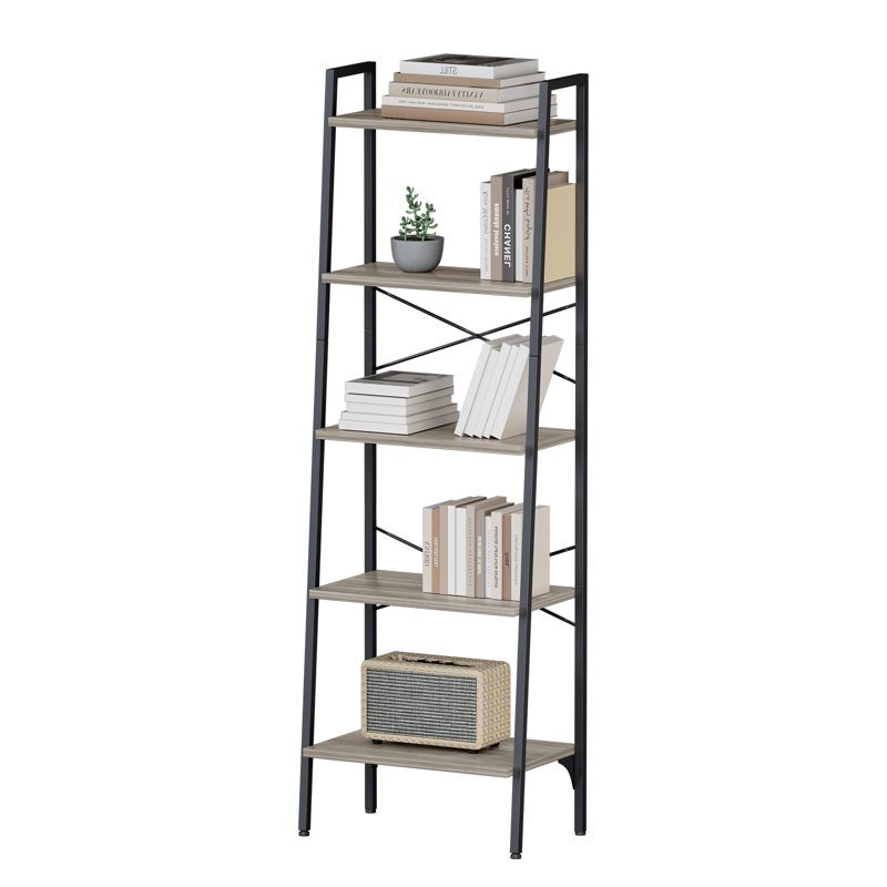 Ladder Shelf 172cm H x 56cm W Steel Ladder Bookcase, Grey