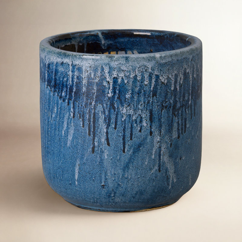BARREL PLANTER, QUIN BLUE, 16" H x 15" W x 15" D