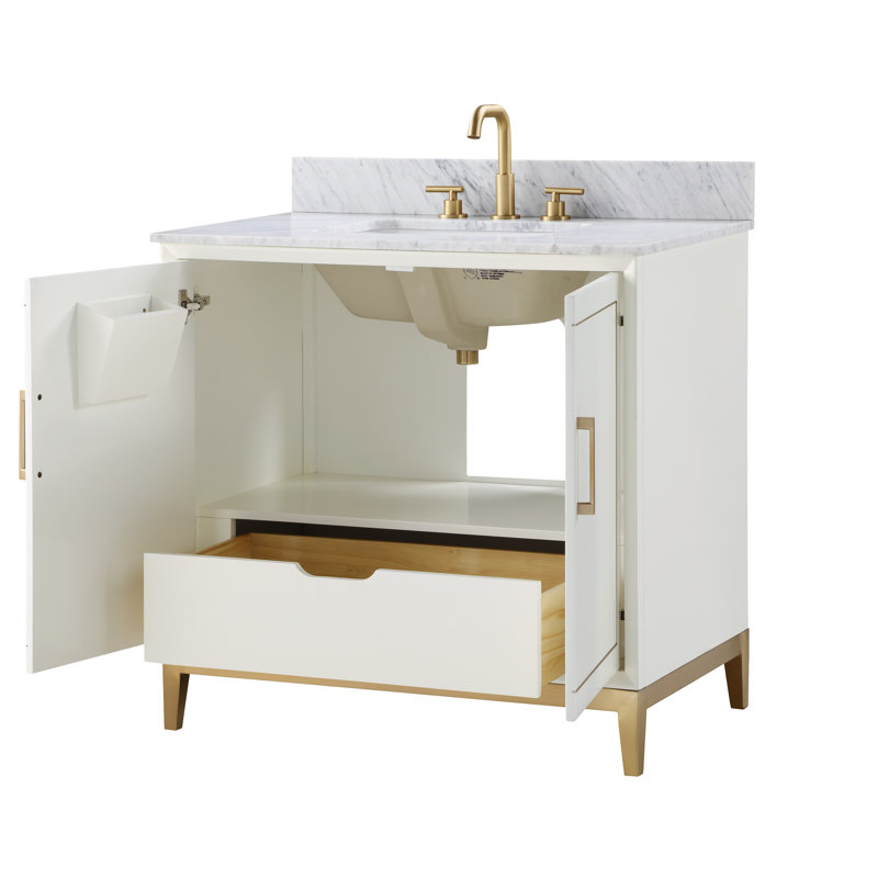 Gracie 36'' W Single Vanity, Satin Brass, Carrara Marble, Satin White