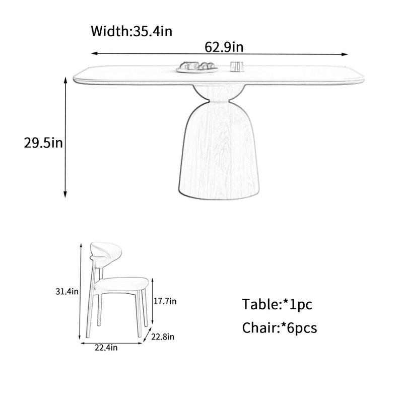 Cream Solid Ash Wood Dining for Small Spaces, 29.5"H x 62.9"L x 35.4"W