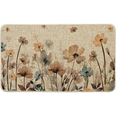 Poppy Floral Leaves Doormat - Multi - Low-Profile Indoor/Outdoor Spring/Summer Rug
