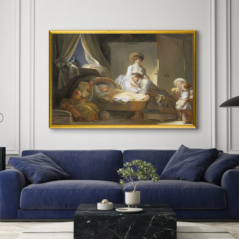 La visite à la chambre de bébé, c. 1775-Jean-Honoré Fragonard - Toile encadrée sur mesure, 28 po x 40 po, Toile avec cadre