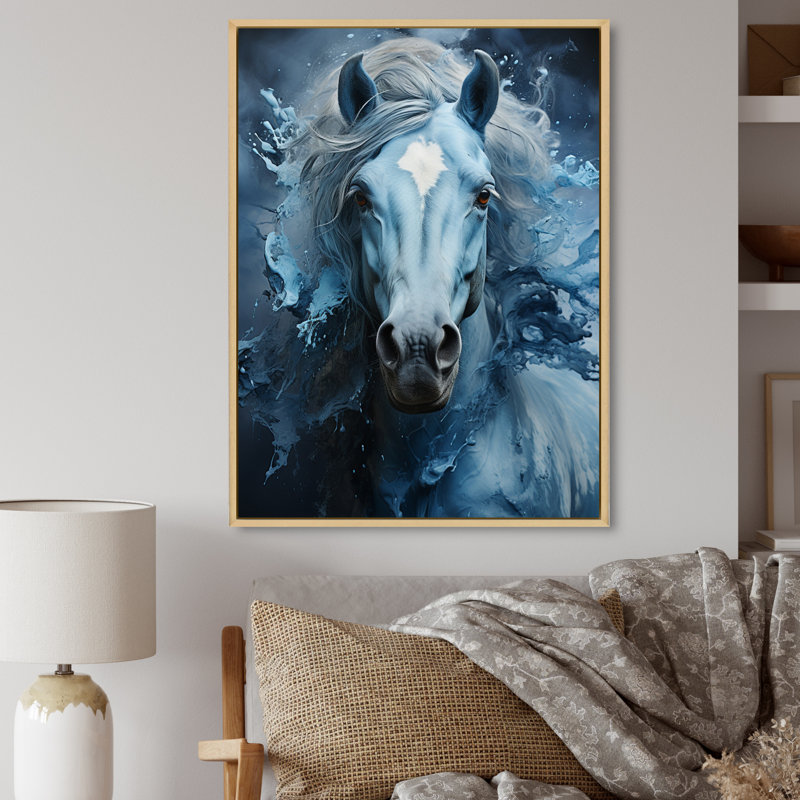 «Blue Horse Vibrant Blue Equine III», reproduction sur toile, H 32 po x l 24 po x P 1 po, Cadre naturel flottant