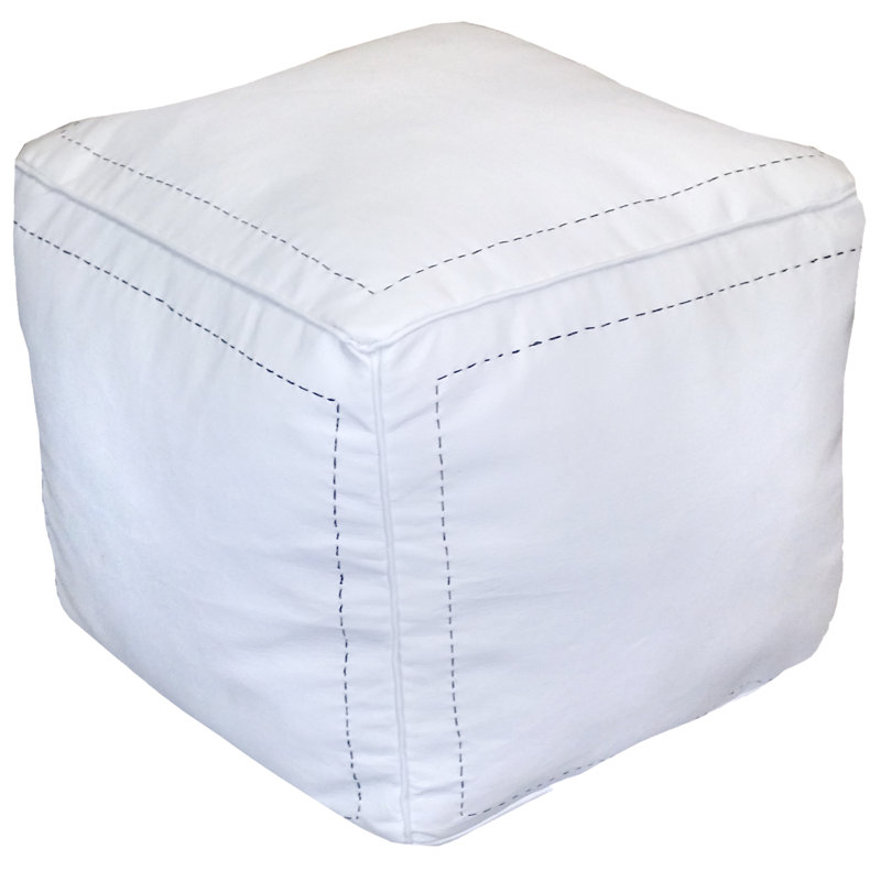 Carnuel Leather Pouf, Dark Orange Genuine Leather