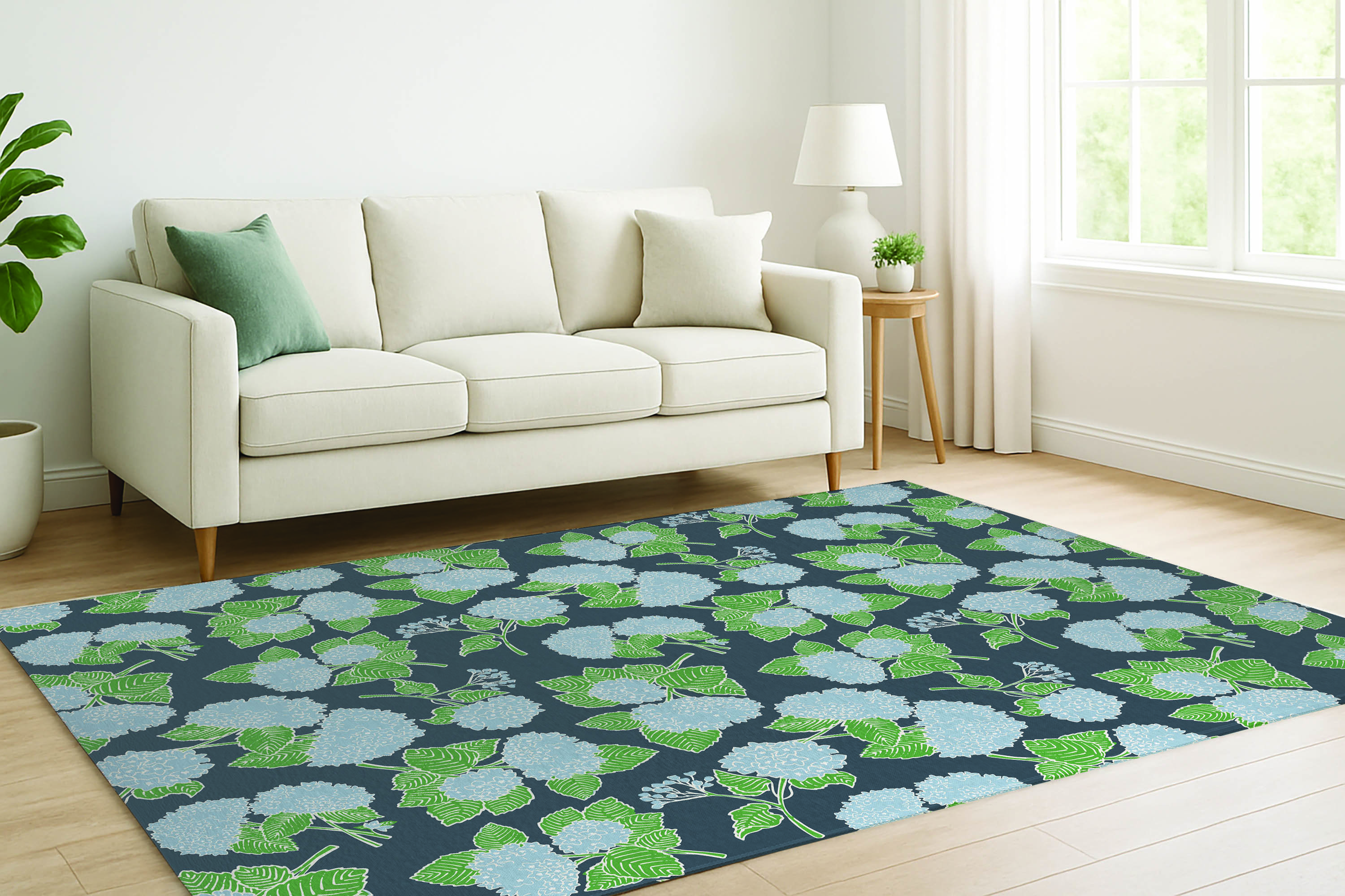 East Urban Home Hydrangea Low Pile Decorative Indoor Area Rug | Wayfair