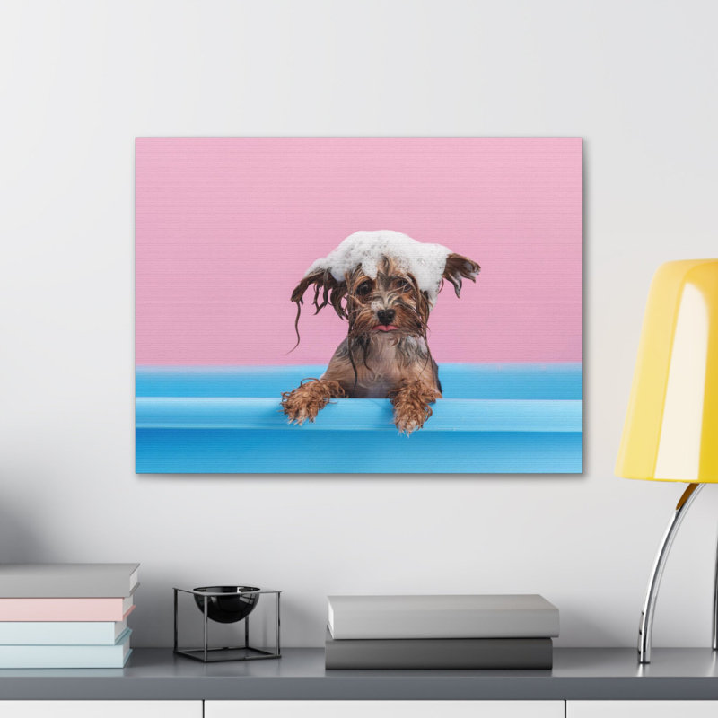 Drôle de Yorkshire terrier Bathee, art mural sur toile, H 12 po x l 18 po
