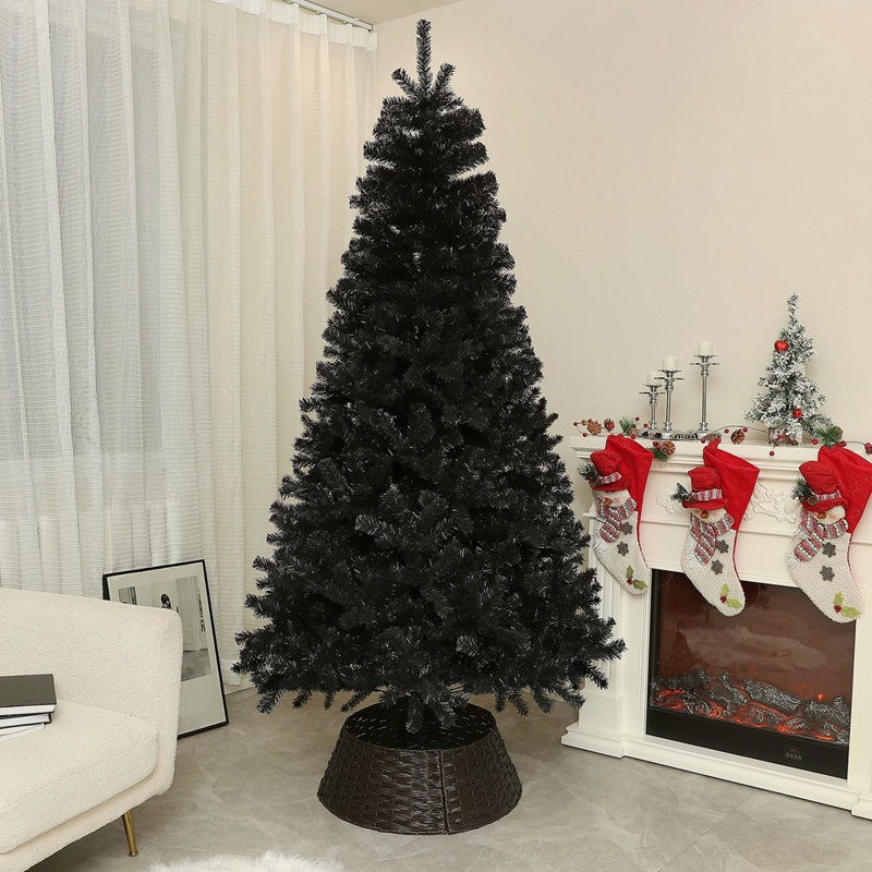 Arbre de Noël artificiel de 7,5 pi de hauteur, arbre de Noël non éclairé avec 1346 pointes de branches, ouverture automatique, base en acier, décoration des Fêtes pour bureau personnel, noir