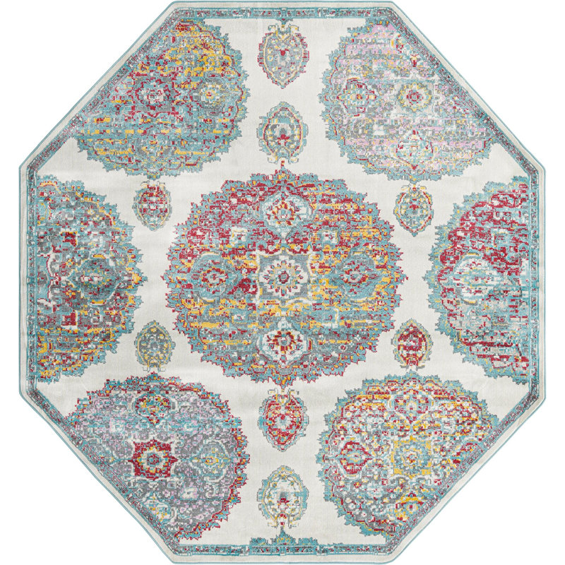 Floral Indoor Rug, Octagon 6'