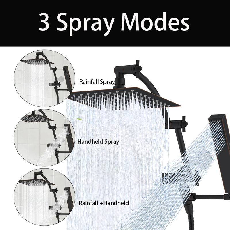 8'' Rainfall Shower Head, Dual Shower Head Combo, Adjustable Extension Arm, 71'' Hose, Oil Rubbed Bronze