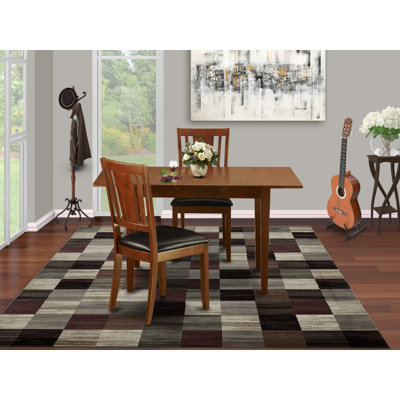Ensemble de salle à manger 3 pièces comprenant une table rectangulaire à rallonge papillon et 2 chaises de cuisine rembourrées en similicuir, 81 x 137 cm, acajou