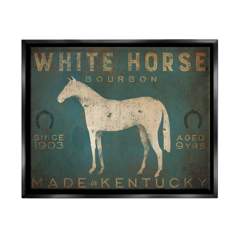 Art mural sur toile flottante encadrée "White Horse Bourbon" par Ryan Fowler, Cadre flottant noir de jais