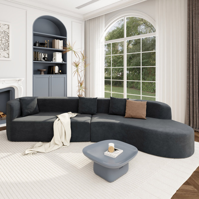 Grand canapé modulaire 2 pièces avec 3 coussins U_Style, pour le salon, la chambre à coucher, Polyester bleu grisâtre