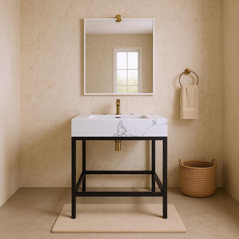 Marmo 24" Single Bathroom Vanity, White, Matte Black