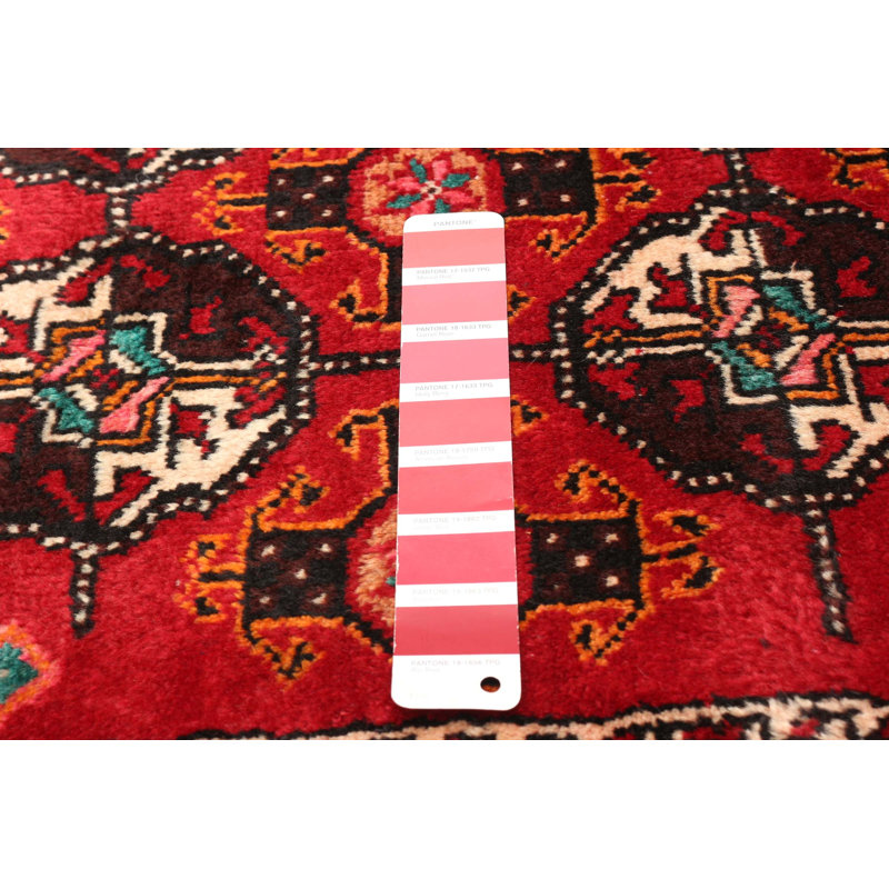 Tapis rouge en laine noué à la main de conception unique 4 pi 4 po x 8 pi 9 po nouvel âge Royal