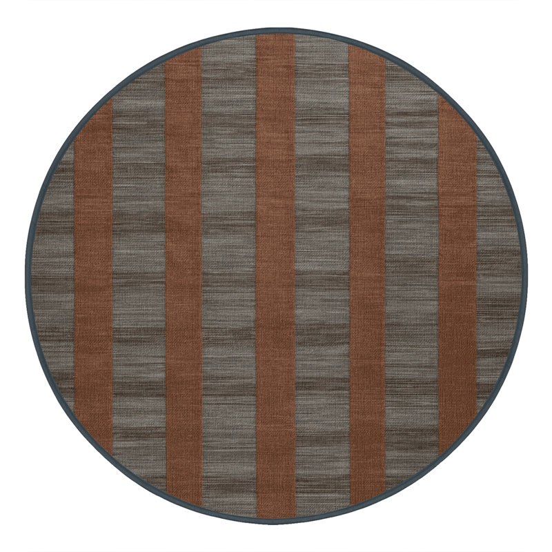 Machine Washable Checkered Brown Area Rug, Round 3'