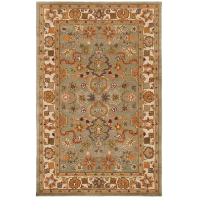 Tapis oriental vert clair / beige en laine touffeté à la main Cranmore