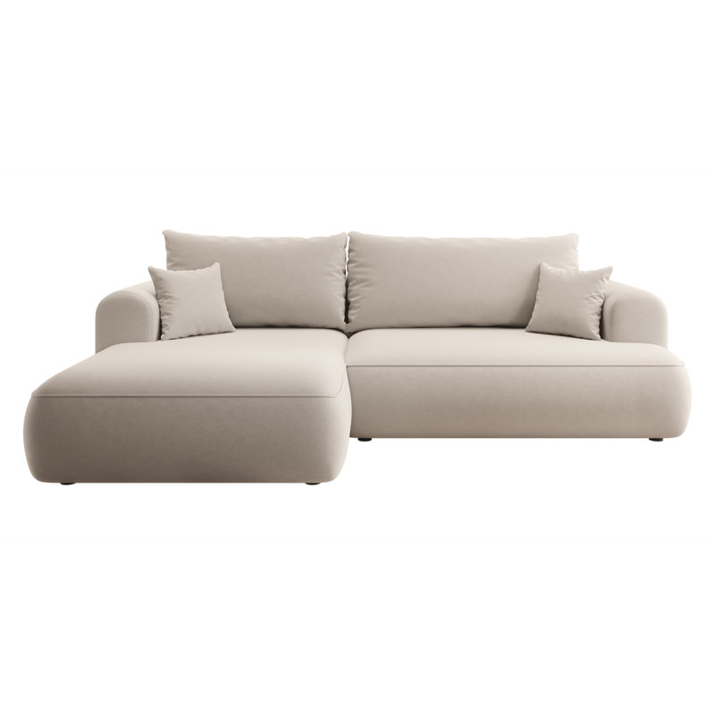 Alija 3 Seater Velvet Sofa & Chaise, Light Beige, Left Hand Facing