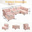 Canapé modulaire 6 places modulaire en U avec méridienne réversible, velours côtelé rose | Salon-1723640817