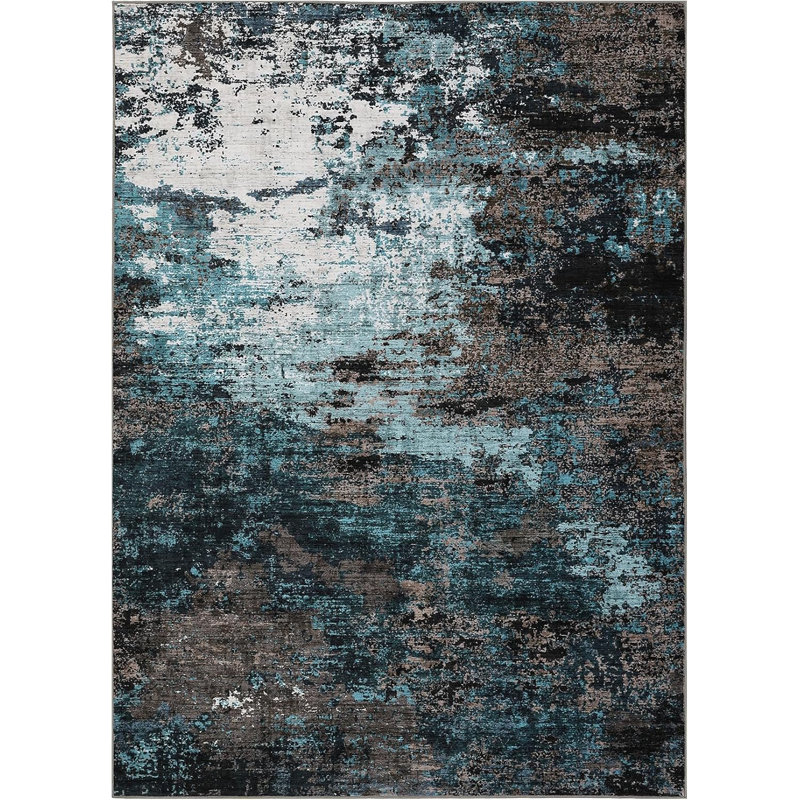 Abstract Art-Inspired Thin Indoor Rug, Distressed Oil Painting Pattern Low Pile Area Mat with Soft Surface, Easy to Clean & Stain Resistant for Living Room, Bedroom, Entryway, Study 