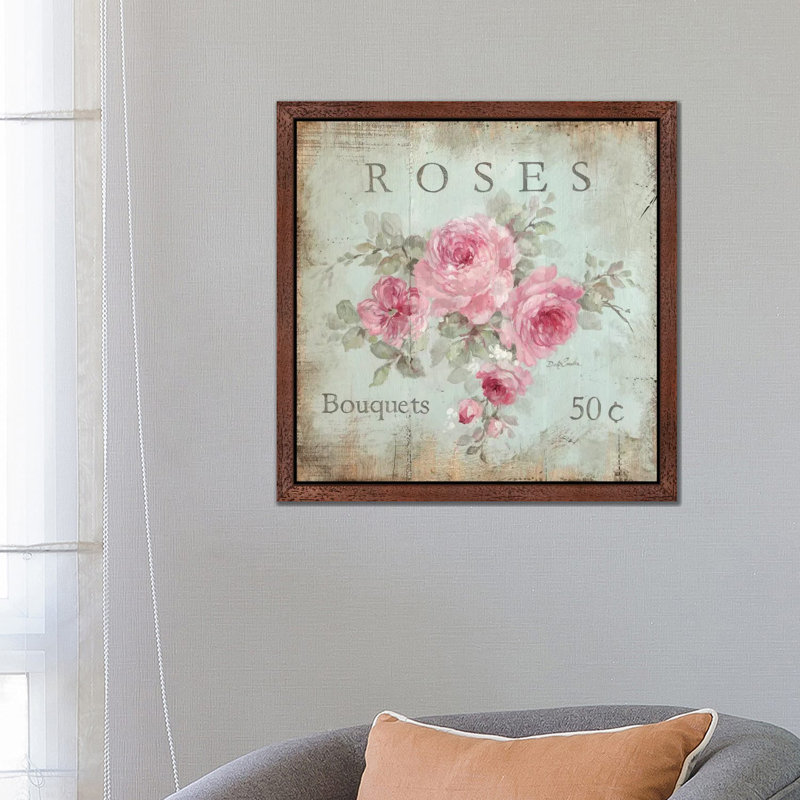 Rose Bouquets (50 Cents) by Debi Coules - Print on Canvas, 93.98 cm H x 93.98 cm W, Brown Framed
